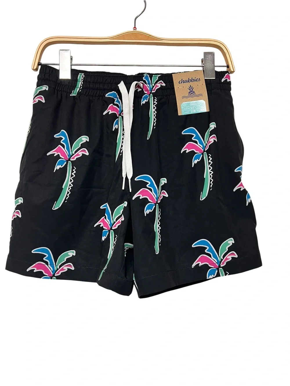Chubbies Men's Havana Nights Black Palm Trees Print Swim Trunks 5.5” Small